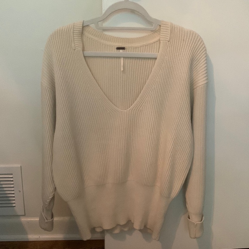 Free People Cream V-Neck Sweater